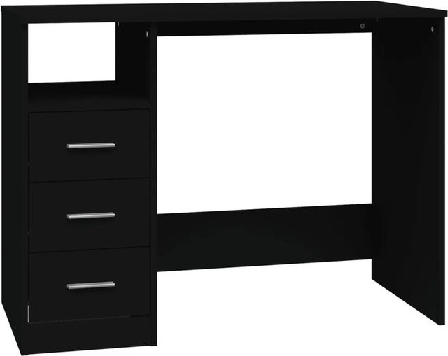 vidaXL Schreibtisch mit Schubladen in Schwarz, moderner Holzwerkstoff-Schreibtisch für Büro und Arbeitszimmer, B/T/H: 102 x 50 x 76 cm - Bild 1