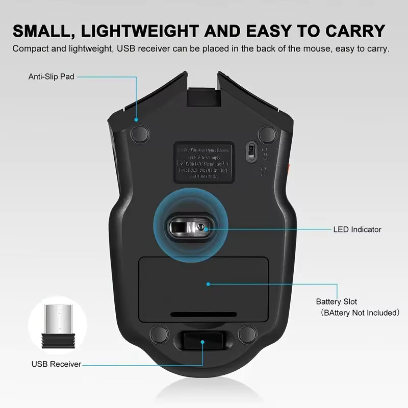 Congdi Kabellose Gaming-Maus mit 2,4 GHz USB-Empfänger, optische Maus mit 6 Tasten und einstellbarer DPI in Blau für PC und Computer - Bild 4