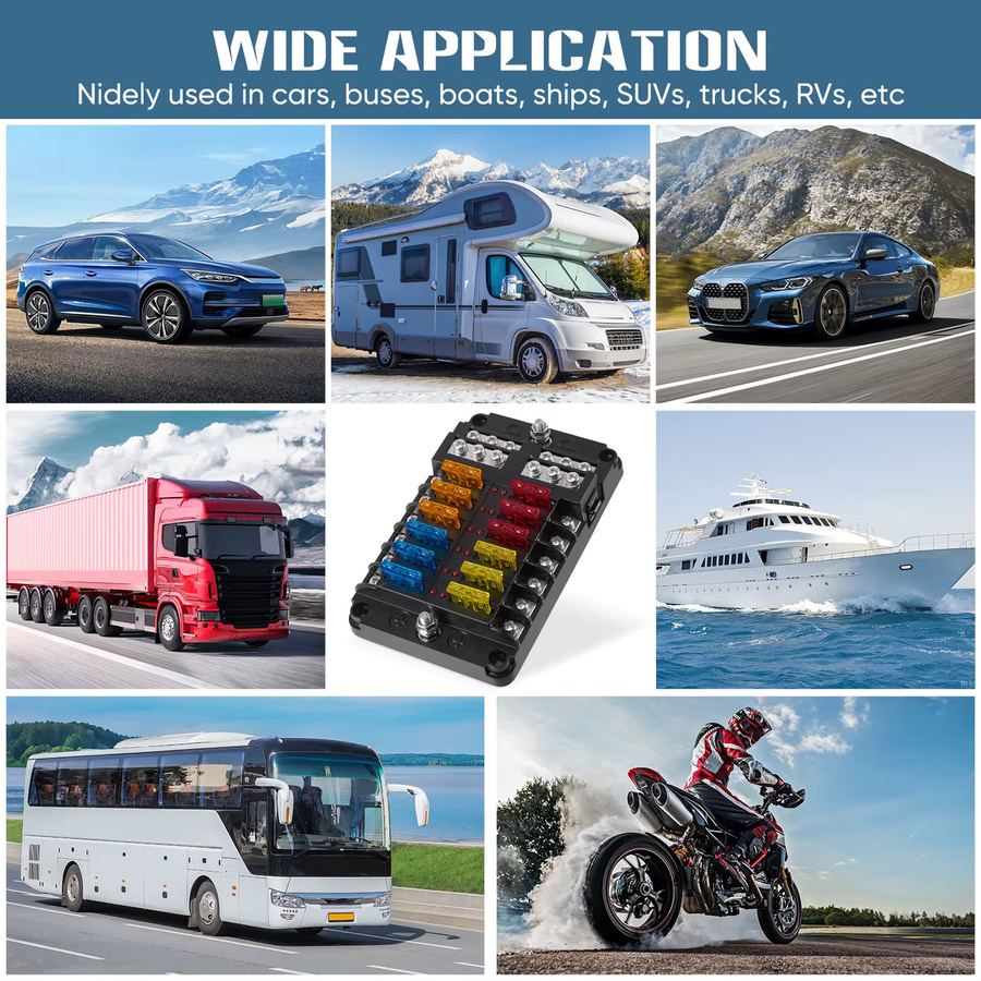 Chelhead 12V 12-Wege-Auto-Sicherungshalter mit negativen Bussen und roter LED-Anzeige in Rot und Schwarz - Bild 6
