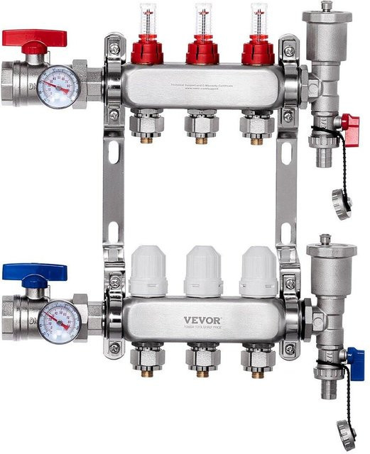 Buying Solutions, MB 3-fach Fußbodenheizungsverteiler-Set aus Edelstahl in Silber für PEX-Rohre 1/2 Zoll - Bild 1