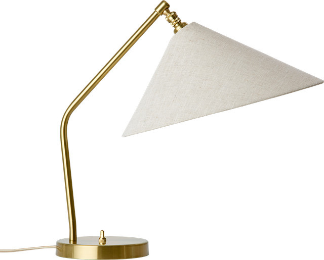 Gubi Gräshoppa Tischleuchte in Gold/Messing und Beige mit verstellbarem Aluminiumschirm - Bild 1