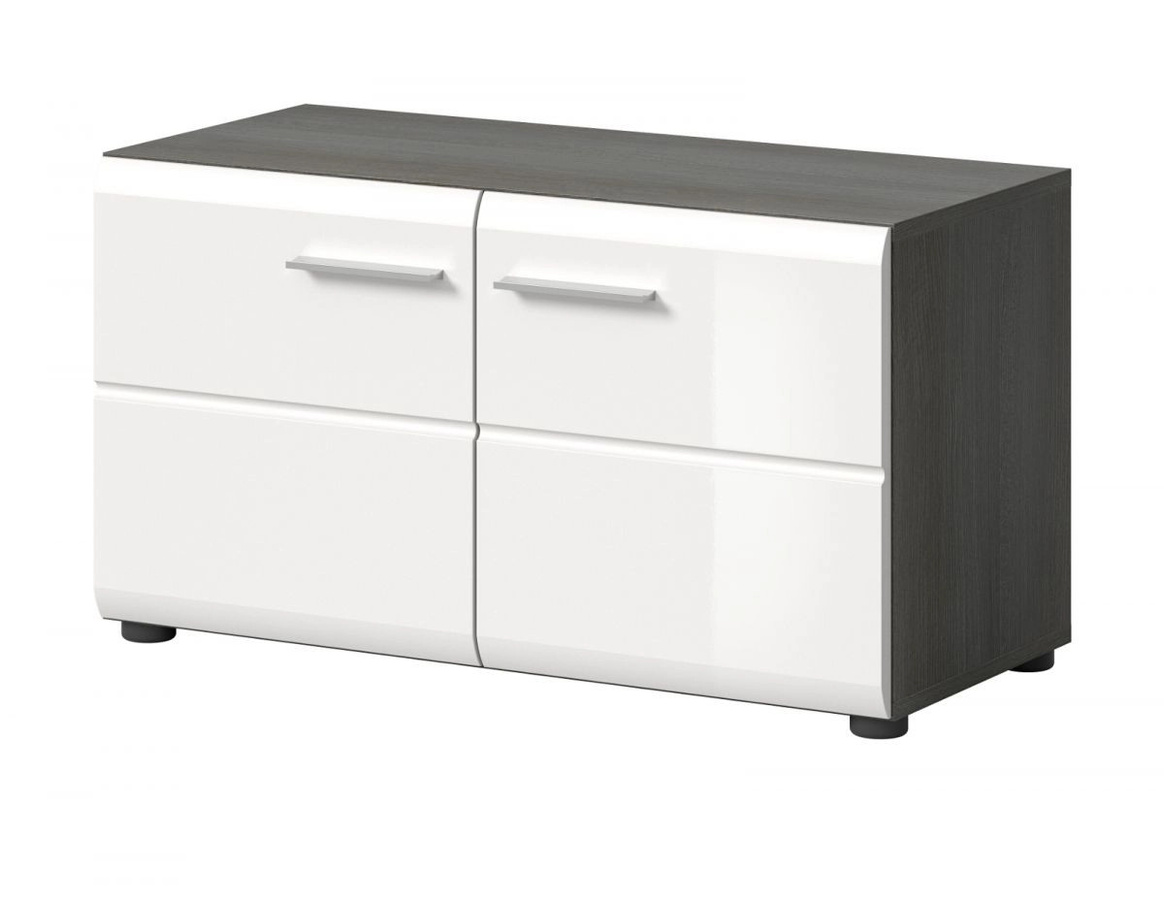 Garderobe Sitzbank Rumba Schuhregal in Weiß Hochglanz und Grau mit Breite: 80 cm - Bild 4