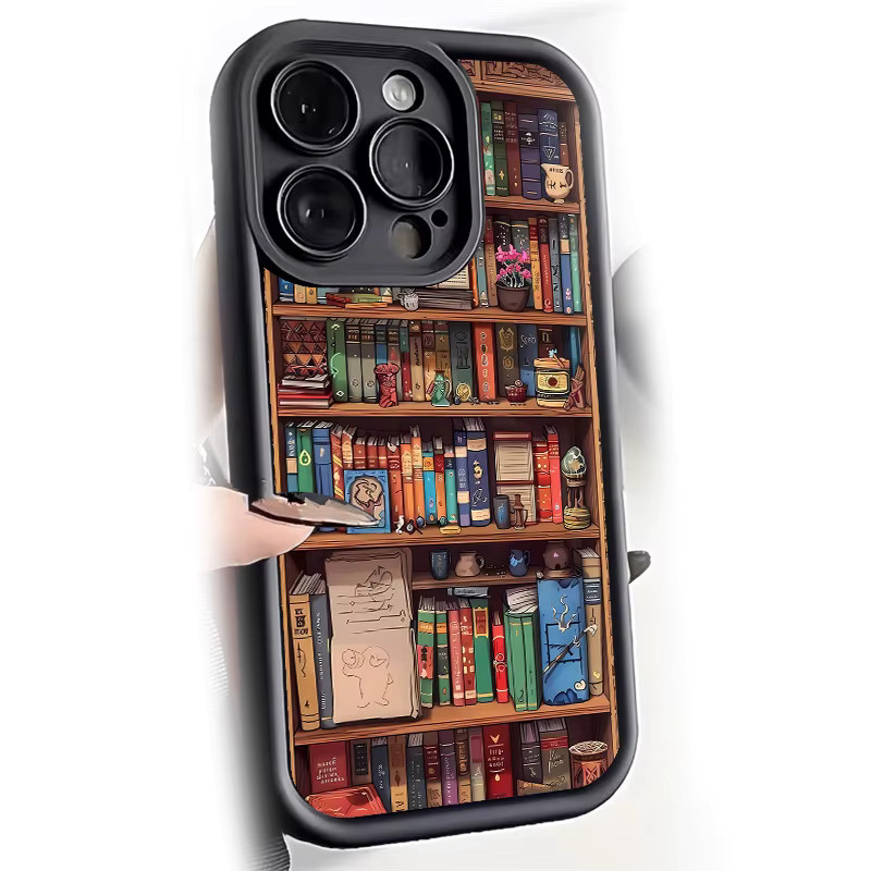 Bücherregal-Handyhülle für Apple iPhone 17 AIR 16 15 14 13 Pro 12 11 Pro Xs X XR Max aus Silikon in Schwarz und Mehrfarbig - Bild 2