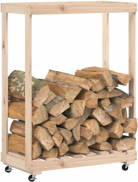 vidaXL Kaminholzregal aus Kiefer Massivholz mit Rollen in Braun, B/T/H: 76,5 x 40 x 108 cm - Bild 1