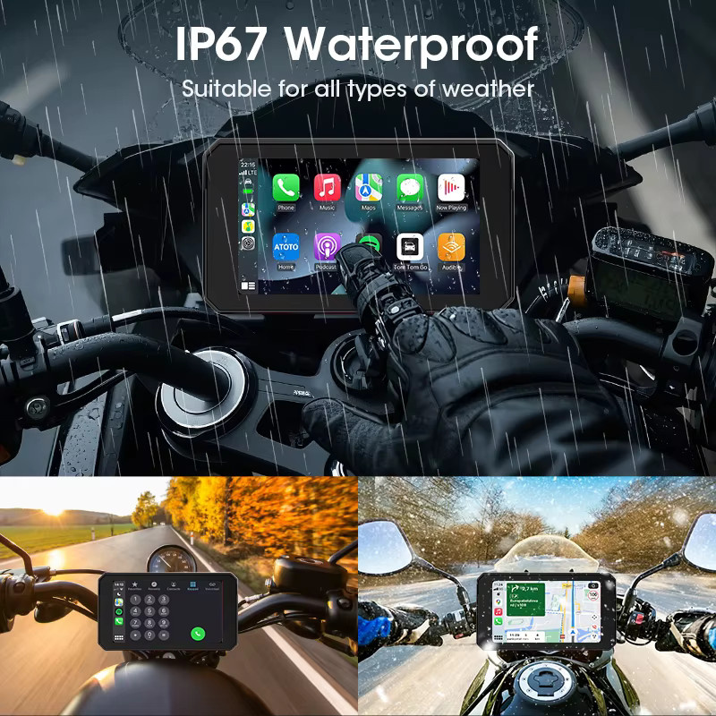 srnubi Tragbares 5-Zoll Motorrad-Navigationsgerät mit GPS, kabellosem CarPlay und Android Auto, Bluetooth, Moto-Monitor, TPMS-Unterstützung und IPX7 wasserdichtem Display in Schwarz - Bild 5