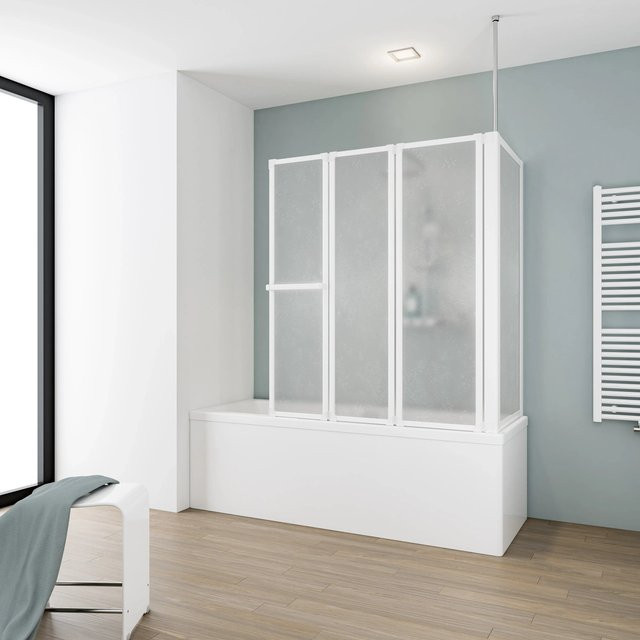 Schulte Badewannenaufsatz Softline mit Seitenwand, Glas frosted, Farbe Weiß, Breite: 140 cm, Höhe: 75 cm, Tiefe: 3 cm - Bild 1