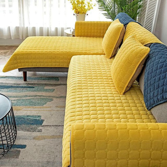 Rutschfester Sofabezug HOMEMOTION in Gelb, weiches Sofatuch aus Polyester für dein Wohnzimmer, Breite: 70 cm, Länge: 210 cm - Bild 1