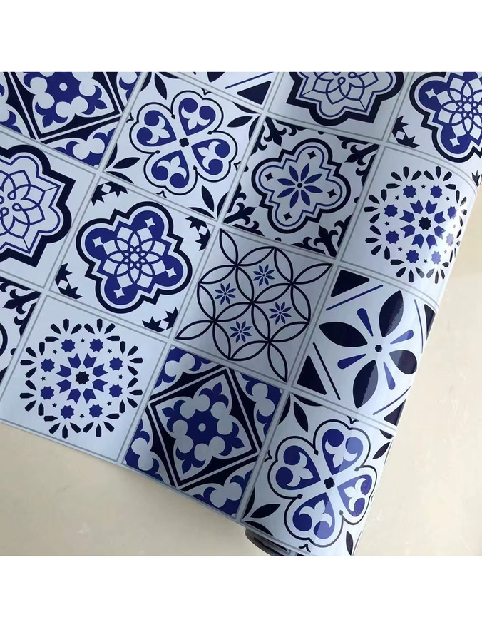 Selbstklebende Tapete mit geometrischem Muster in Blau, ölbeständige Fliesentapete für Küche und Badezimmer, 1 Rolle - Bild 2