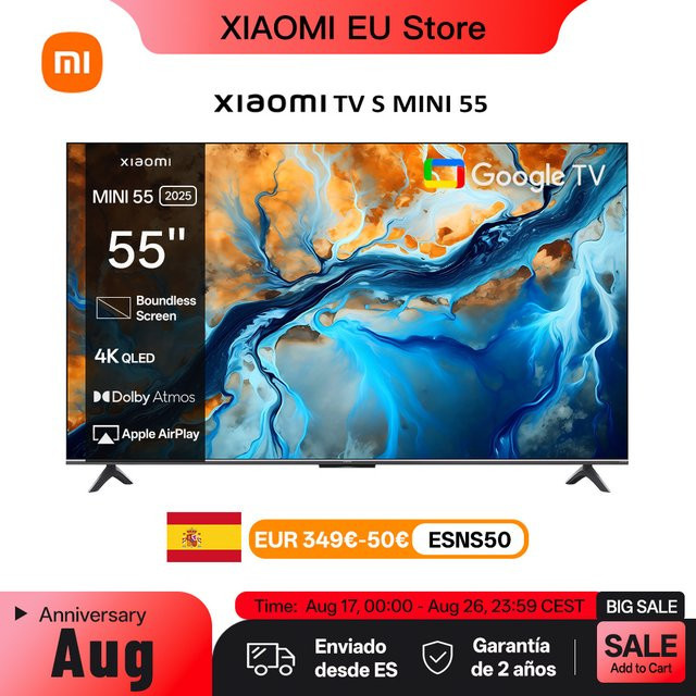 Xiaomi S Mini 55 QD-Mini LED Smart TV mit 144 Hz, Dolby Vision IQ und Dolby Atmos in Schwarz - Bild 1
