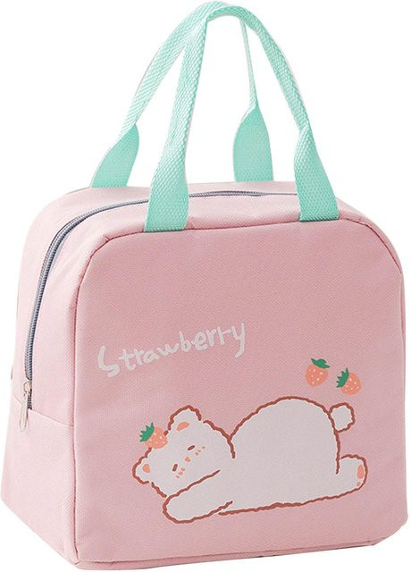 LOKMAT Lunchtasche im Cartoon-Stil aus Oxford-Gewebe mit Aluminiumfolie-Isolierung und verbreitertem Griff in Rosa - Bild 1