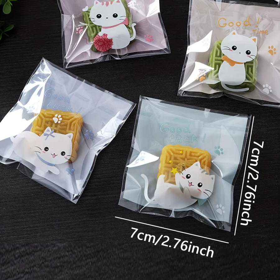 Selbstklebende Mini-Cartoon-Katzen-Verpackungsbeutel aus transparentem Kunststoff für Snacks und Kekse, Mehrfarbig - Bild 2