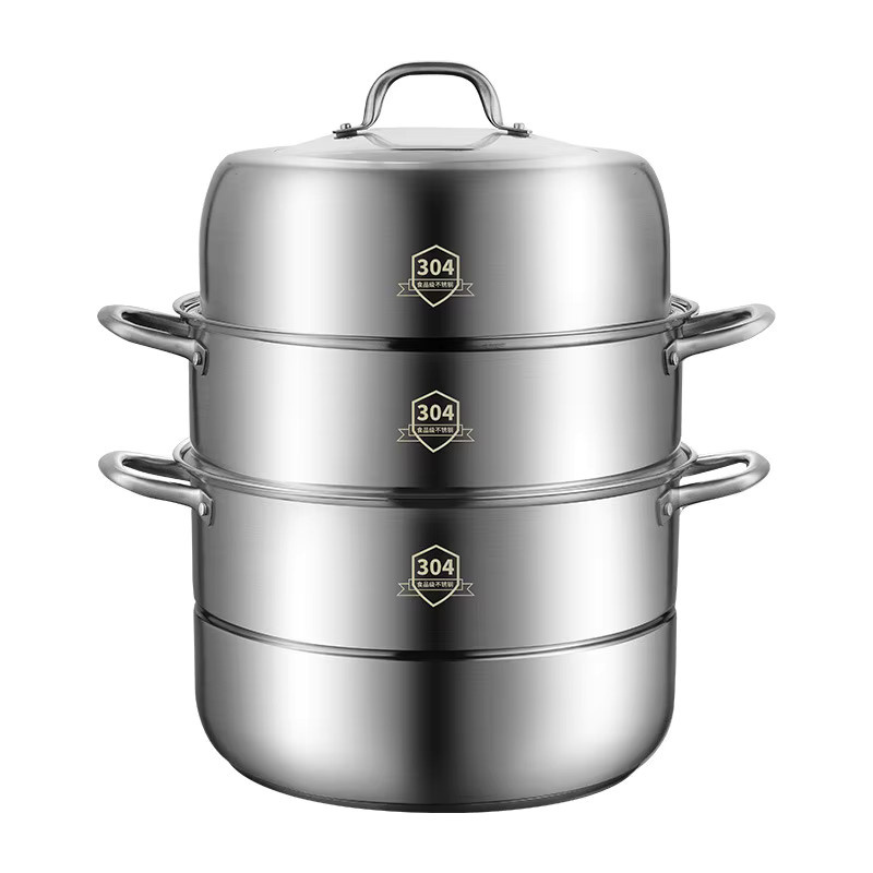 BAIJL Dreistufiger Dampfgarer aus Edelstahl 304 in Silber, mehrschichtiger Doppelboden-Topf für Induktionsherd und Gas, Höhe: 40,5 cm, Breite: 37,0 cm - Bild 4