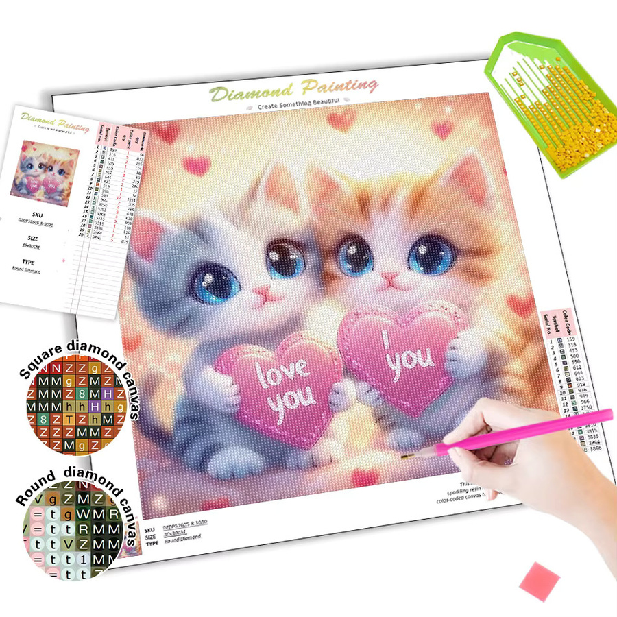 SDOYUNO Diamantmalerei DIY 5D Mosaik Bild mit zwei Tieren als Wanddeko, B/H: 25 x 25 cm - Bild 2