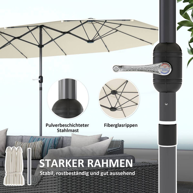 Outsunny Doppelsonnenschirm beige aus Stahl und Polyester mit UPF 50+, B/H/L: 260 x 240 x 436 cm - Bild 5