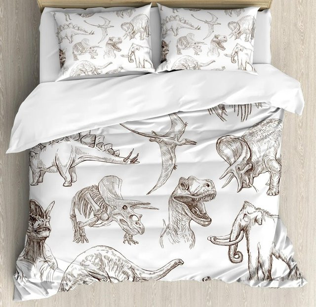 Lodestar Dinosaurier Bettwäsche-Set mit Motiv Evolution und Raubtier in Schwarz und Weiß, B/H: 172 x 218 cm - Bild 1