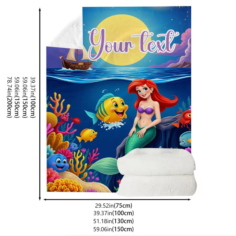ZIZ Decke mit individuellem Namen und Meerjungfrau-Ozean-Aufdruck, mehrfarbig, 75 x 75 cm - Bild 3