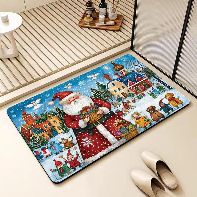 Yiran Furniture Weihnachts Kieselgur Fußmatte, rutschfest und stark saugfähig, Mehrfarbig, B/T: 60 x 40 cm - Bild 1