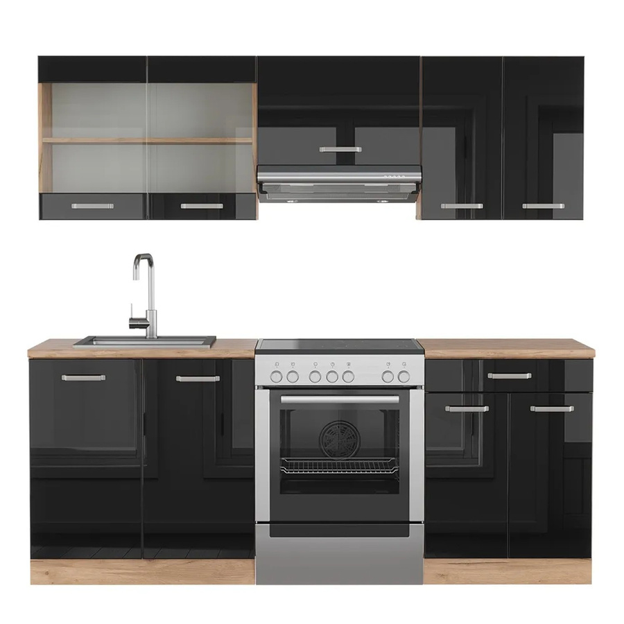 Vicco Küchenzeile R-Line in Schwarz und Eiche mit Goldakzenten, Breite: 200 cm - Bild 3