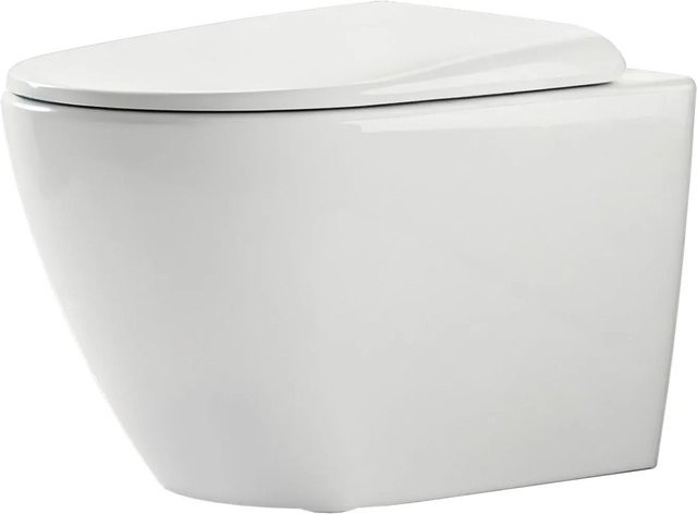 Emke Wand-WC D-Form spülrandlos mit Softclose Sitz in Glänzend-Weiß B/T/H: 49 x 37 x 37 cm - Bild 1