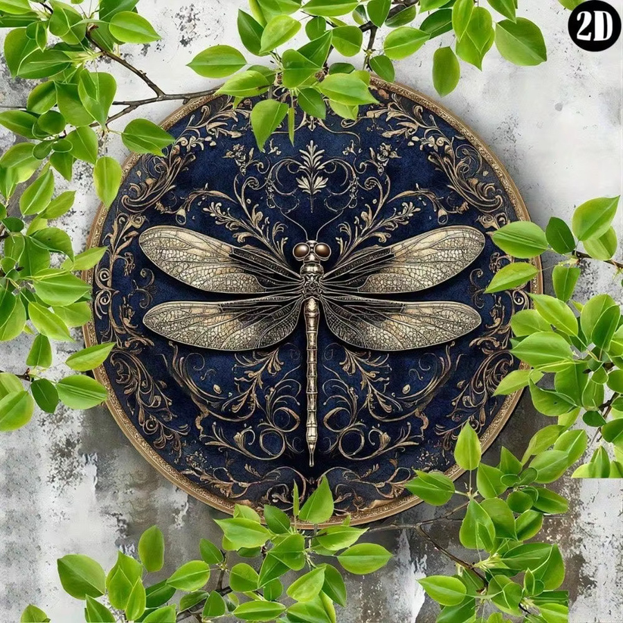 Potdemiel Runde Vintage-Wanddekoration aus Metall mit Libelle und Blumen, Durchmesser: 20 cm - Bild 2
