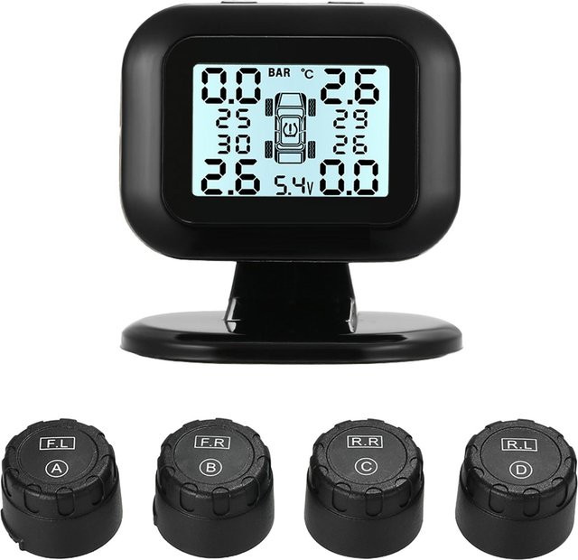 VehicleKit TPMS-Reifendrucküberwachungssystem mit Bluetooth und Echtzeit-LCD-Display, 4 externe Sensoren, Schwarz - Bild 1