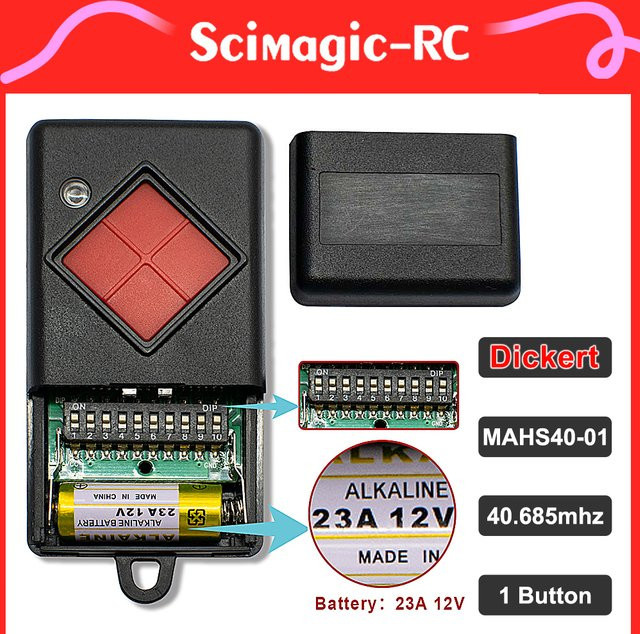 Dickert Garage Fernbedienung MAHS40-01 Handsender mit 1 Knopf in Rot, 40,685 MHz, 100% kompatibel - Bild 1
