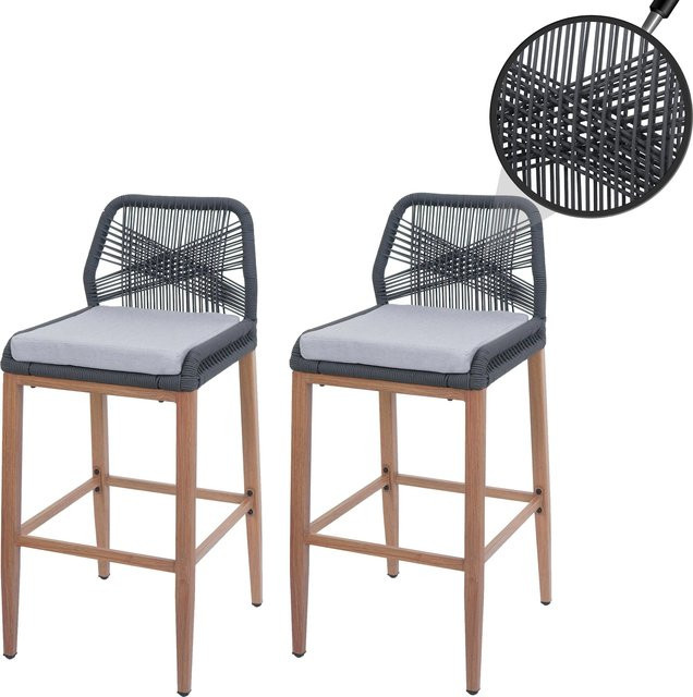 2er-Set MCW Rope-Barhocker O21 Outdoor mit Seilgeflecht und Kissen in Anthrazit und Hellgrau - Bild 1