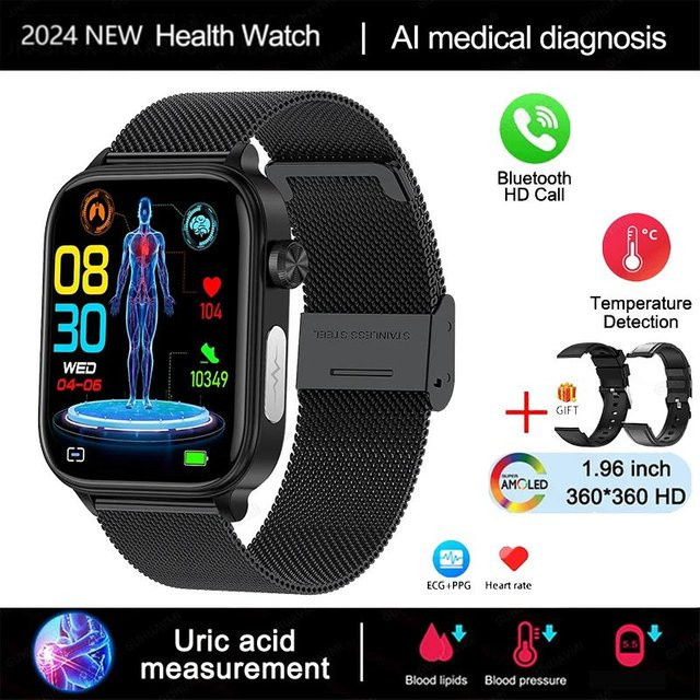 ZODVBOZ Smartwatch 2026 mit EKG und PPG Gesundheitsdiagnose, Blutdruckmessung, Herzfrequenz, SpO2 und Schlafüberwachung, Schwarz, Bluetooth, wasserfest - Bild 1
