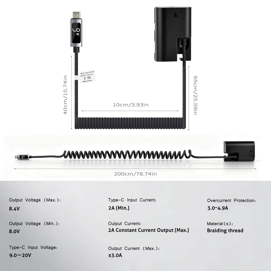 Batmax LP-E6 LP-E6NH Dummy-Akku mit USB-C PD 9V Stromversorgungsanschluss für Canon EOS R5 R6 5DS R 7D 6D 60D 60Da 70D 80D 90D in Schwarz - Bild 3