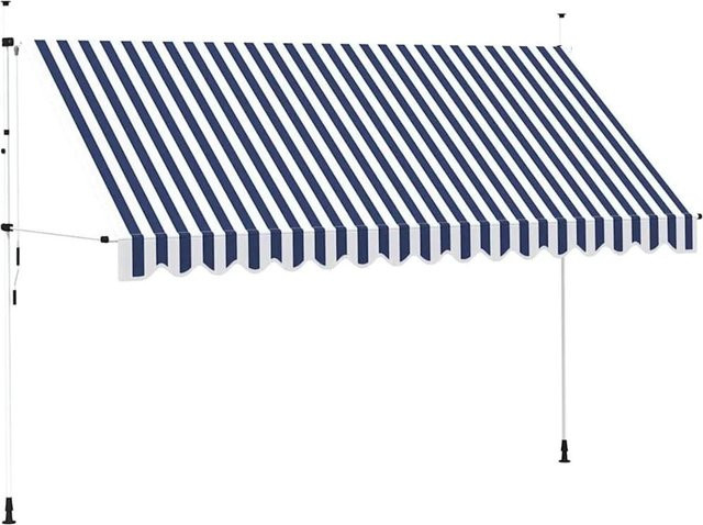 vidaXL Einziehbare Markise handbetrieben, Blau-weiß gestreift, Breite: 400 cm, Ausladung: 120 cm - Bild 1