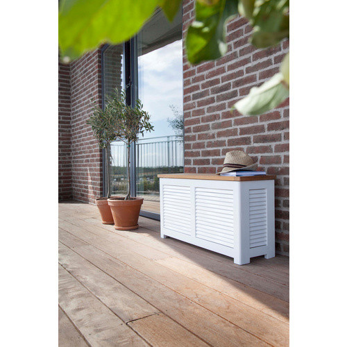 Cinas Aufbewahrungsbox Storage aus Teakholz in Weiss-Hellbraun B/T/H: 90 x 48 x 48 cm - Bild 4