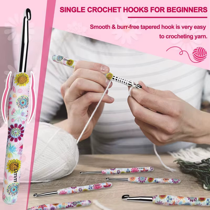 Ergonomische Häkelnadel mit Gummigriff für DIY-Bekleidung, Set von 2,25 bis 10 mm, Mehrfarbig - Bild 3
