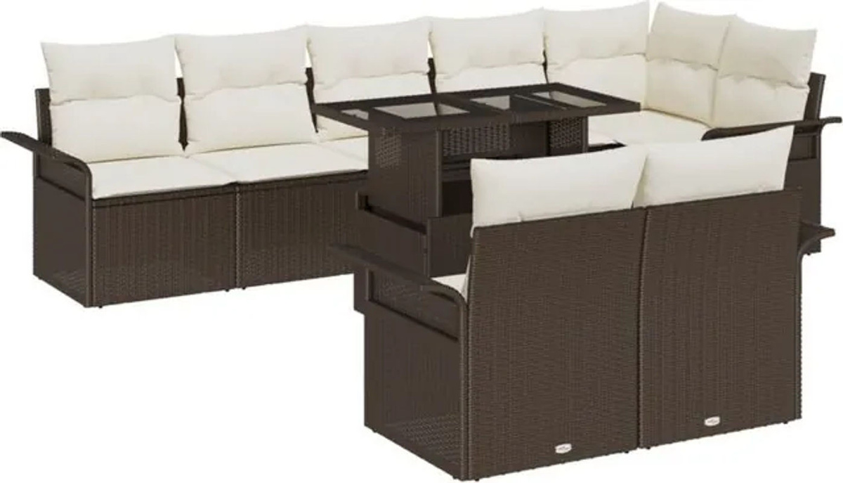 vidaxl Garten-Sofa-Set aus Poly-Rattan mit 9-teiligem Zubehör und integriertem Stauraum in Braun - Bild 1
