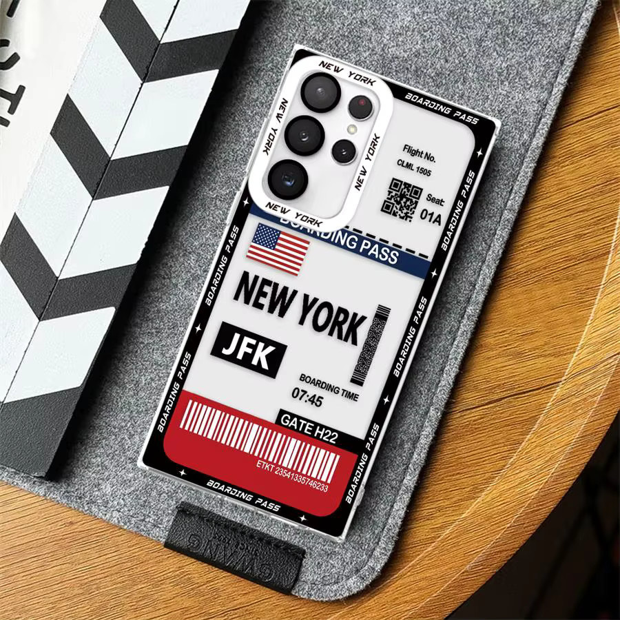 Samsung Galaxy Smartphone Hülle Los Angeles New York Boarding Pass Design Multicolor - Bild 3