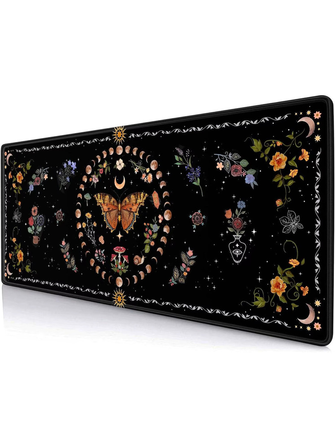 Gothic Moth & Moon Phases Mauspad Schwarz/Orange mit Blumen-Design für Gaming und Büro - Bild 7