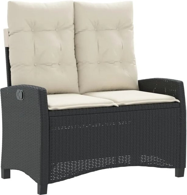 vidaXL Gartenbank aus Poly Rattan und Metall mit Kissen in Schwarz, verstellbar, B: 105 cm, T: 66 cm, H: 93 cm - Bild 1