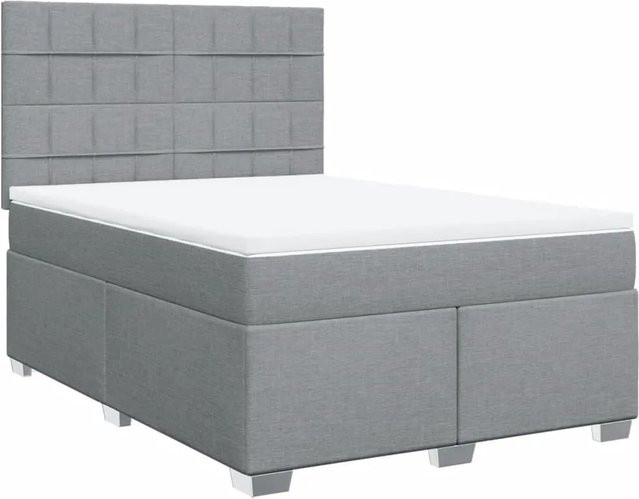 vidaXL Boxspringbett mit Matratze Hybrid-Design in Hellgrau, B/T/H: 140 x 200 x 144 cm - Bild 1