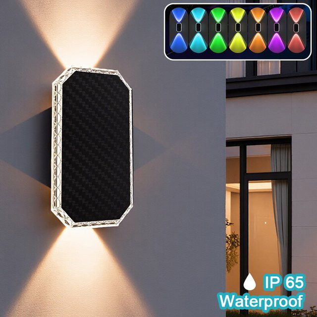 LINYILIGHT RGB Solar-Zaunleuchten in Schwarz, bunte Auf- und Abwärts-Wandleuchten für Terrasse, Hof und Garage - Bild 1