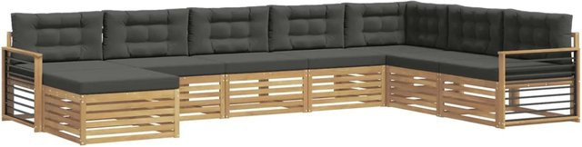 vidaXL Outdoor-Sofagarnitur in L-Form aus Akazienholz mit Kissen, 8-teiliges Set, Weiß und Anthrazit - Bild 1