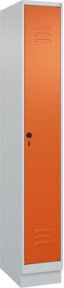 C+P Spind Classic PLUS Garderobenschrank mit Sockel, 1 Abteil, Grau/Orange, H x B x T: 195 x 30 cm x 50 cm, mit Sicherheits-Drehriegel, 4 Garderobenhaken und mittiger Trennwand - Bild 1