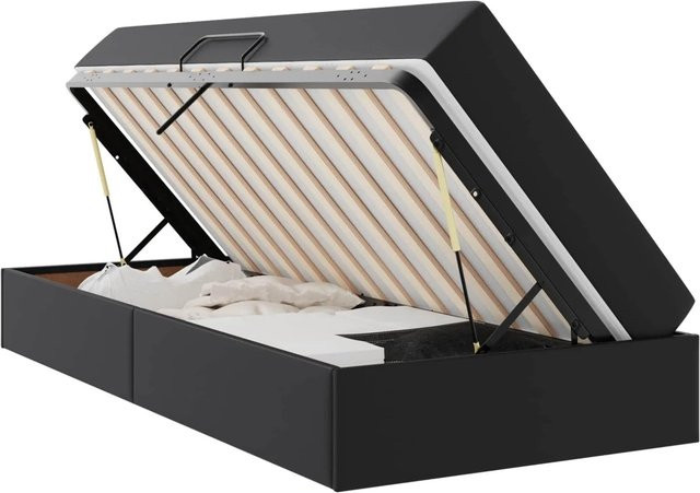 vidaXL Aufbewahrungsbett mit Matratze in Schwarz aus Kunstleder und Metall, B/T/H: 140 x 204 x 43,5 cm - Bild 1