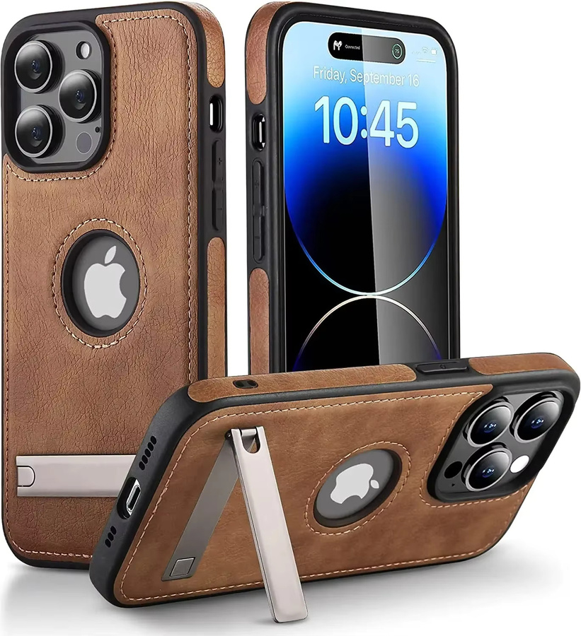 UYUXIO PU-Leder Handyhülle mit Ständer in Braun für iPhone 17 16 15 Pro Max 14 Plus 13 12 11 Mini - Bild 4