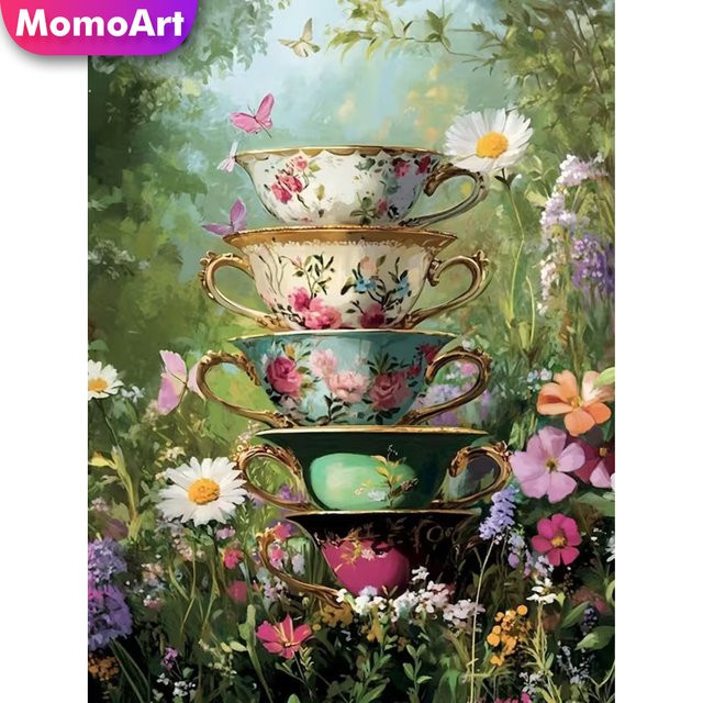 Momoart Diamant-Mosaik-Becher DIY Blumen-Stickerei als Landschafts-Kunstwerk in Multicolour, B/H: 30,0 x 20,0 cm - Bild 1