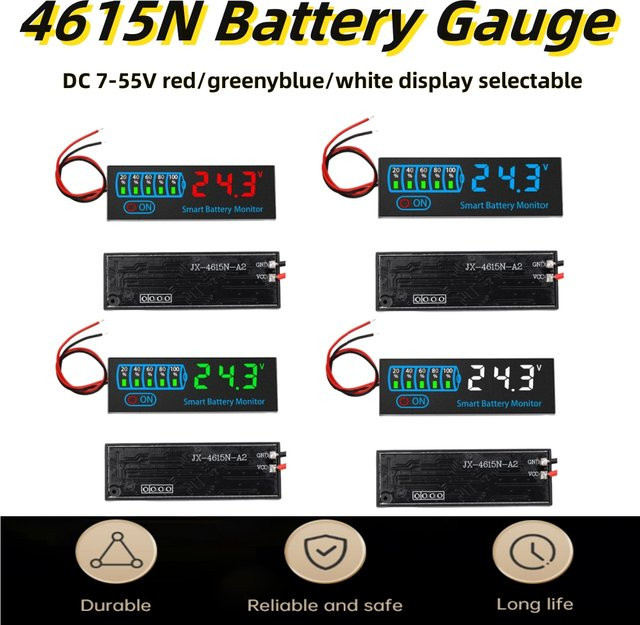 Gaqqee 4615N DC 7-55V LED Anzeige für Spannung und Leistung zur Anzeige des Batteriestands von Blei-Säure- und Lithium-Ionen-Akkus in Rot und Schwarz - Bild 1