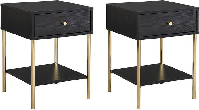 Nachttisch Milavia in Schwarz und Goldfarben, B/T/H: 40 x 40 x 40 cm - Bild 1