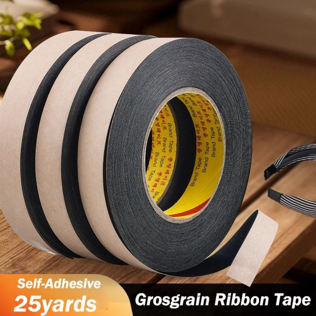 Selbstklebendes Ripsband in Schwarz, 25 Yards Klebestreifen für Ecktücher und Stoffe - Bild 1