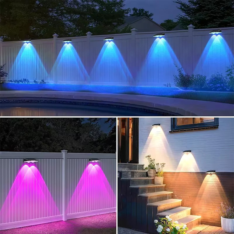LINYILIGHT Solar-Zaunleuchten mit RGB Farbwechselnder LED für Außenbereich, Terrasse und Treppen, Schwarz - Bild 5