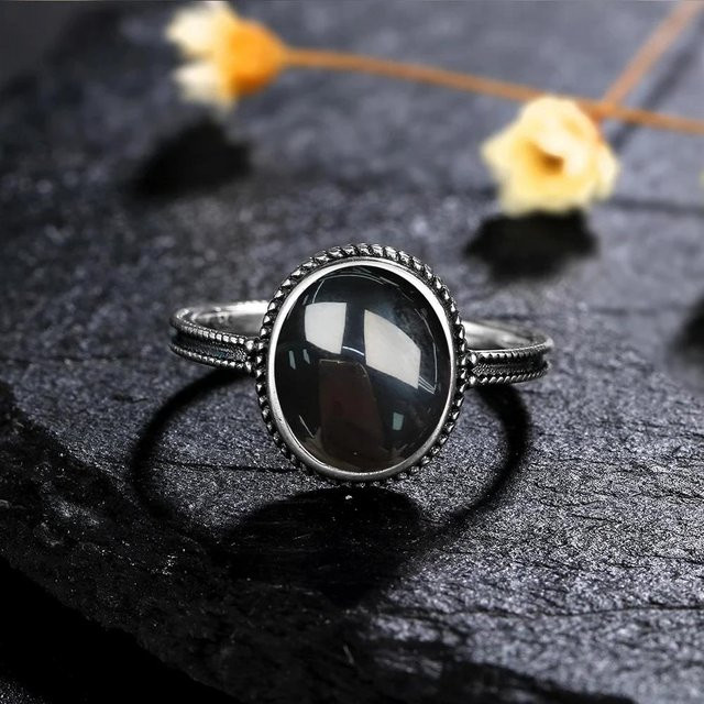 Ring 925 Silber, Schwarzer Onyx, Unisex - Bild 1