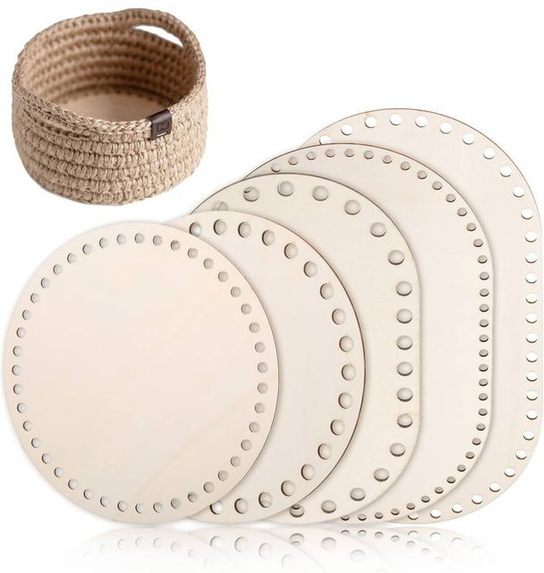 5-teiliges Set runde Häkelkorbbasen aus Holz für DIY-Bastelprojekte und Heimdekoration - Bild 1