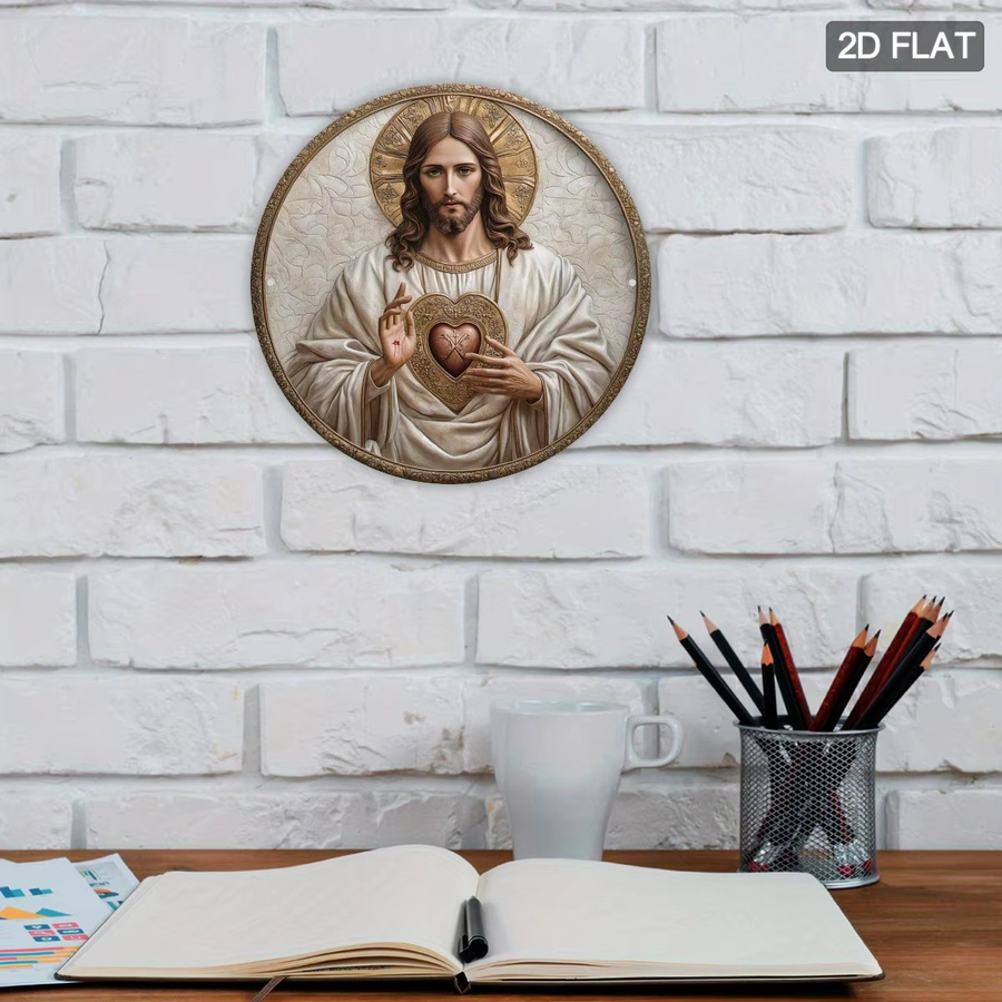Runde religiöse Plakette von Potdemiel mit goldenem Halo-Design, Farbe: Gold, Durchmesser: 20 cm - Bild 4